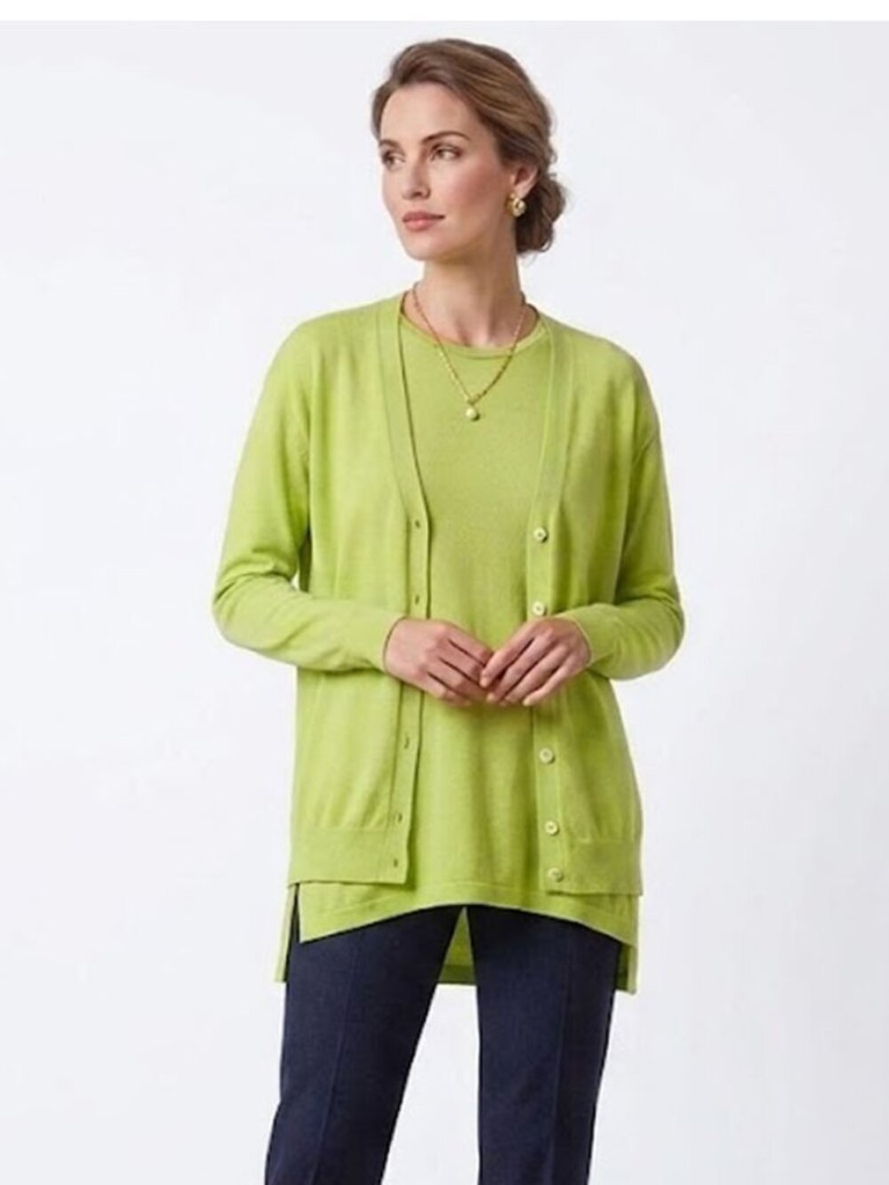 Falconeri Green Silk Cotton Knit Cardigan Top Set Size Small